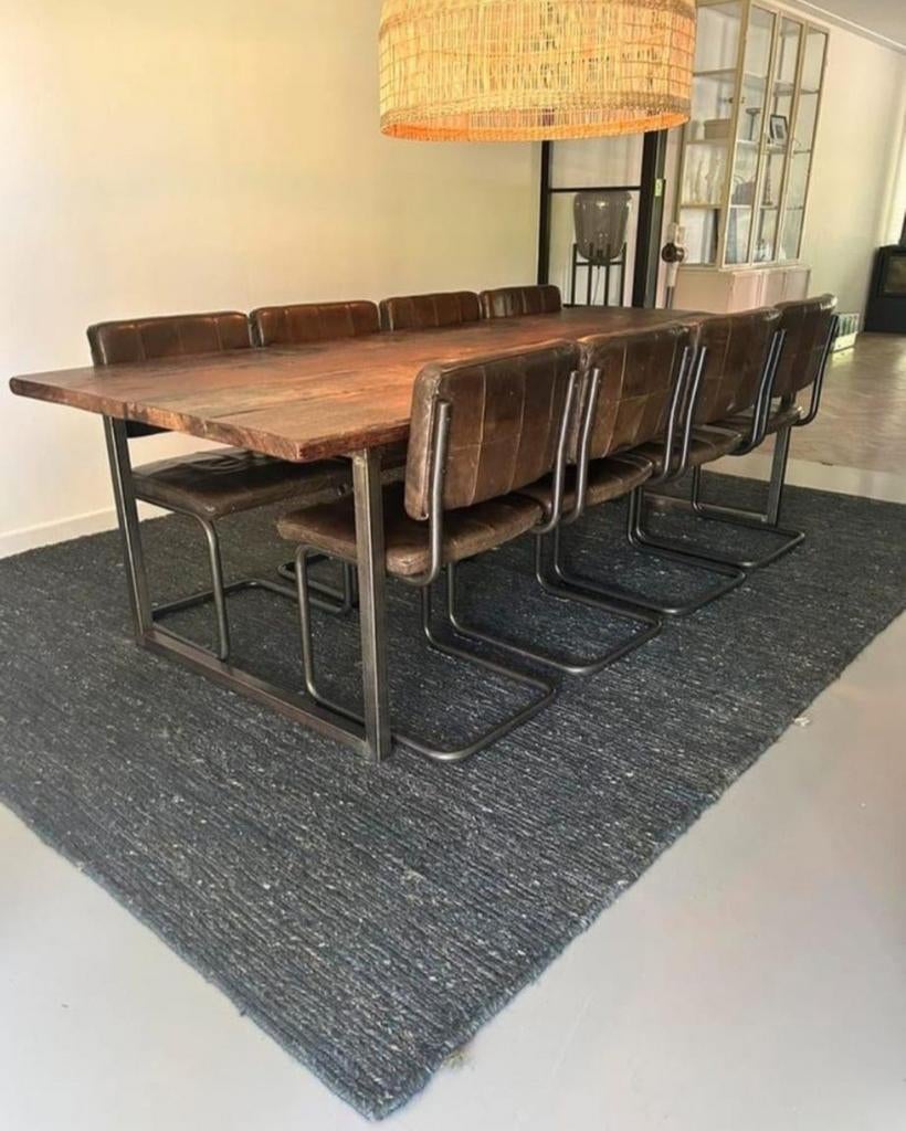 Robuuste eettafel van botenhout - 260x100 cm, Ophalen, Gebruikt, 200 cm of meer, 50 tot 100 cm
