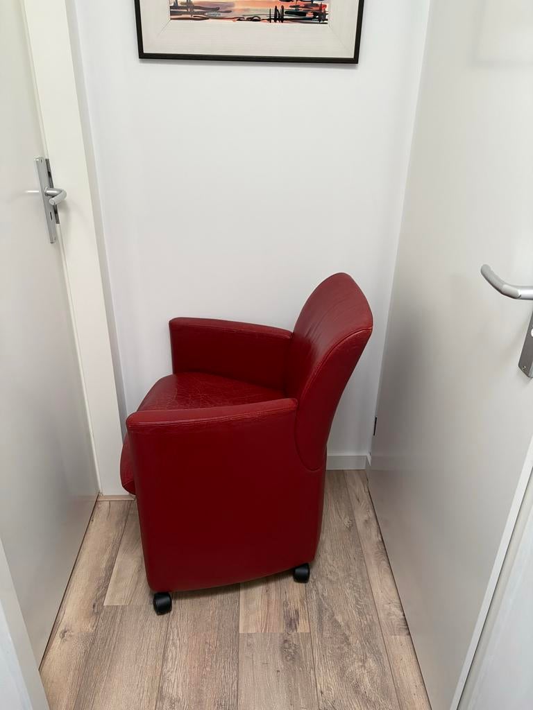 Rode Leren Leolux Quantisimo Fauteuil, Gebruikt, Minder dan 75 cm, Leer, Ophalen of Verzenden