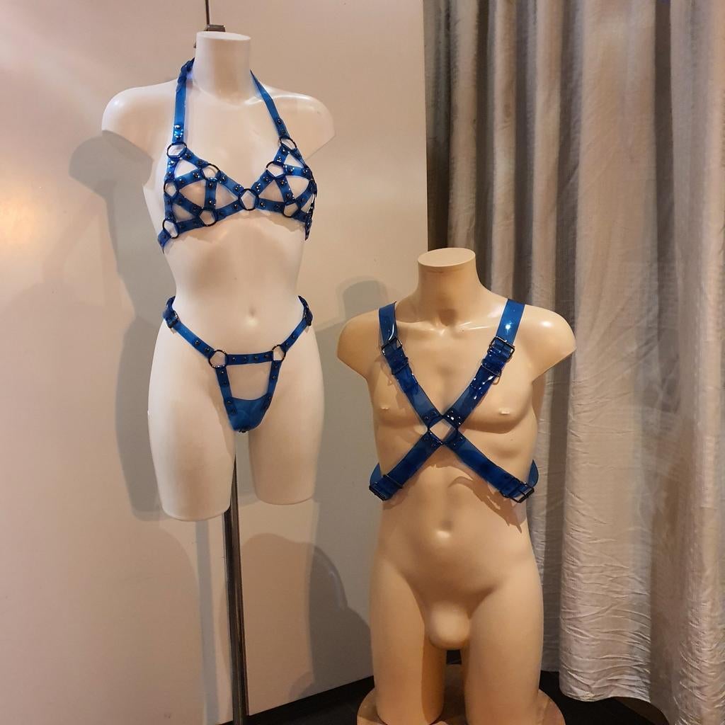 Nieuw PVC Vrouwen Harnas - S/M, Kleding | Dames, Ondergoed en Lingerie, Neonkink, Ophalen of Verzenden, Blauw, Overige typen