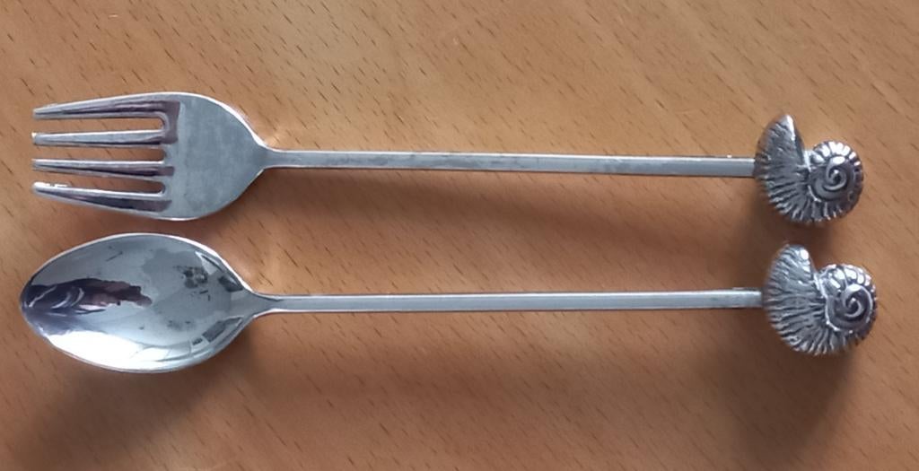 Zilver Sier set lepel en vork 12,5 cm. lang, Antiek en Kunst, Antiek | Bestek, Ophalen
