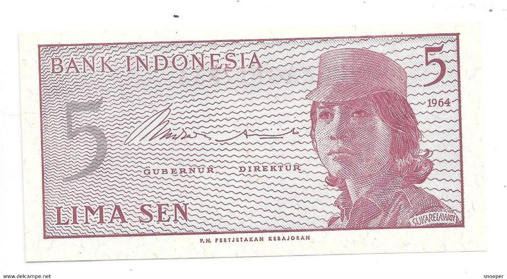 indonesia 5 sen 1964 91 unc, Postzegels en Munten, Ophalen of Verzenden, Zuidoost-Azië, Los biljet