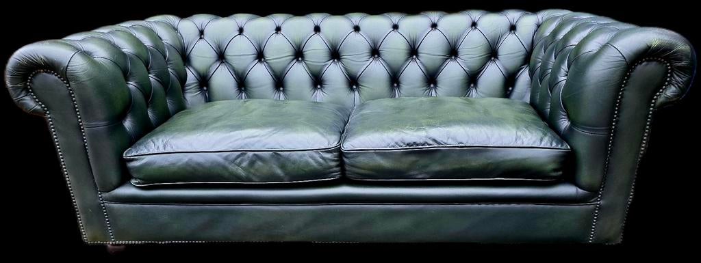 Chesterfield 2.5 zit bank groen leer + Gratis bezorging!