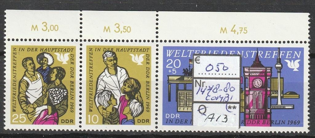 DDR Weltfriedenstreffen Combi Michel 1478-80 Nr.A13p, Verzenden, DDR, Postfris