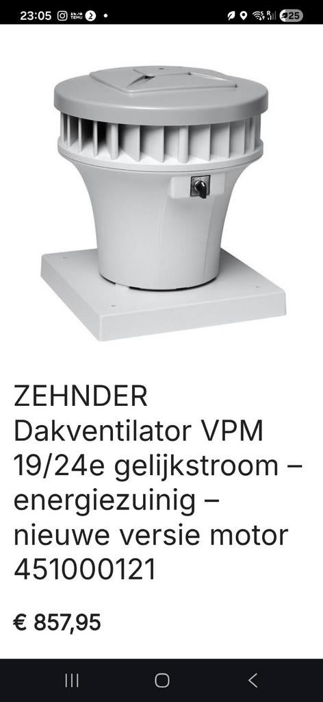 Zehnder Dakventilator VPM 19/24e Gelijkstroom Energiezuinig, Ophalen of Verzenden