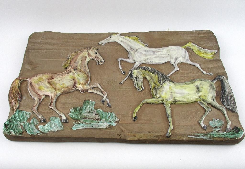 Wandtegel tableau met paarden, Ophalen of Verzenden