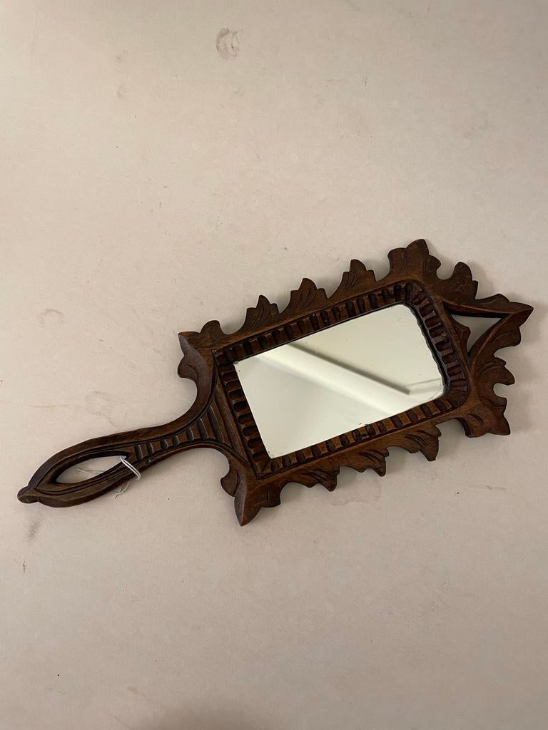 Handgesneden houten handspiegel, Ophalen of Verzenden, Rechthoekig, Minder dan 50 cm, Minder dan 100 cm