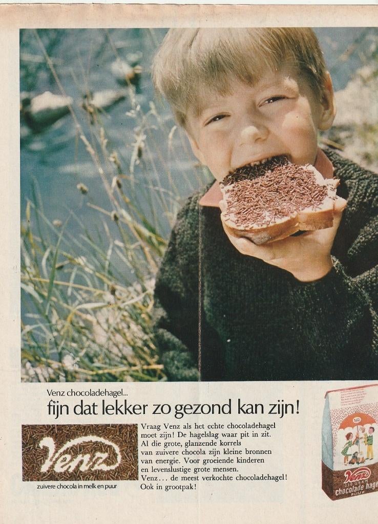 Retro reclame 1966 Venz hagelslag lekker gezond, Verzenden, Overige typen