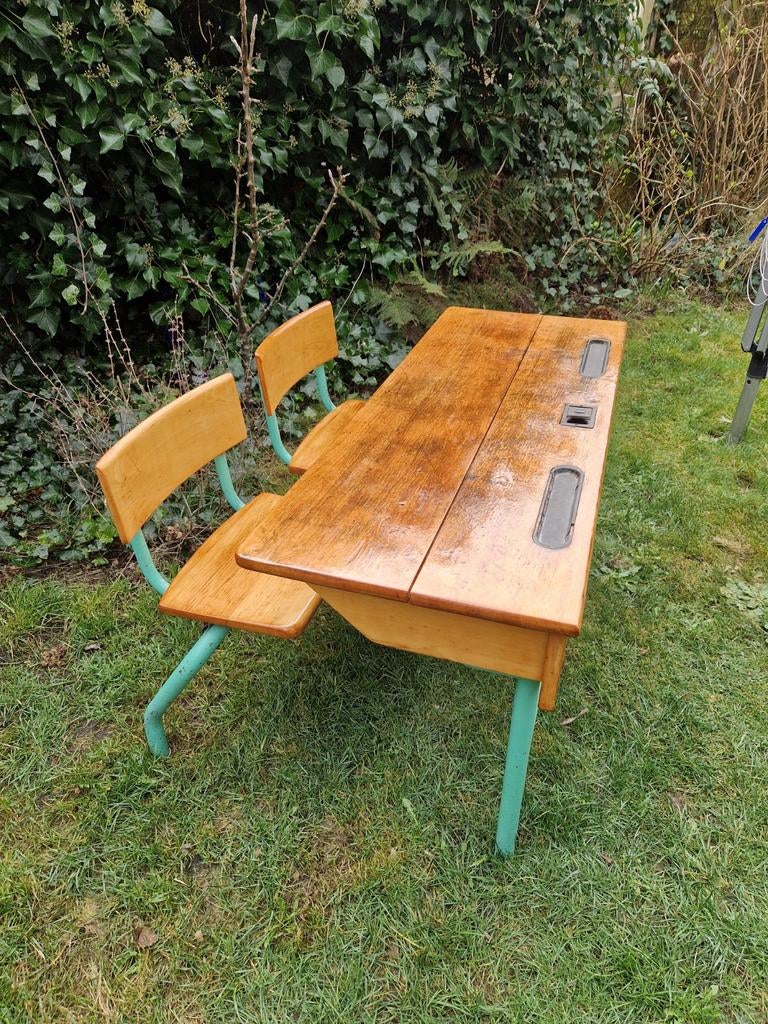 Vintage Schoolbank kinder tafel dubbel duo., Ophalen, Tafel(s)