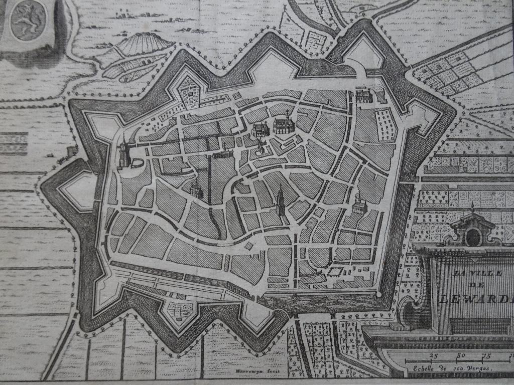 Gravure plattegrond stad Leeuwarden, Harrewijn, ca 1720, Verzenden