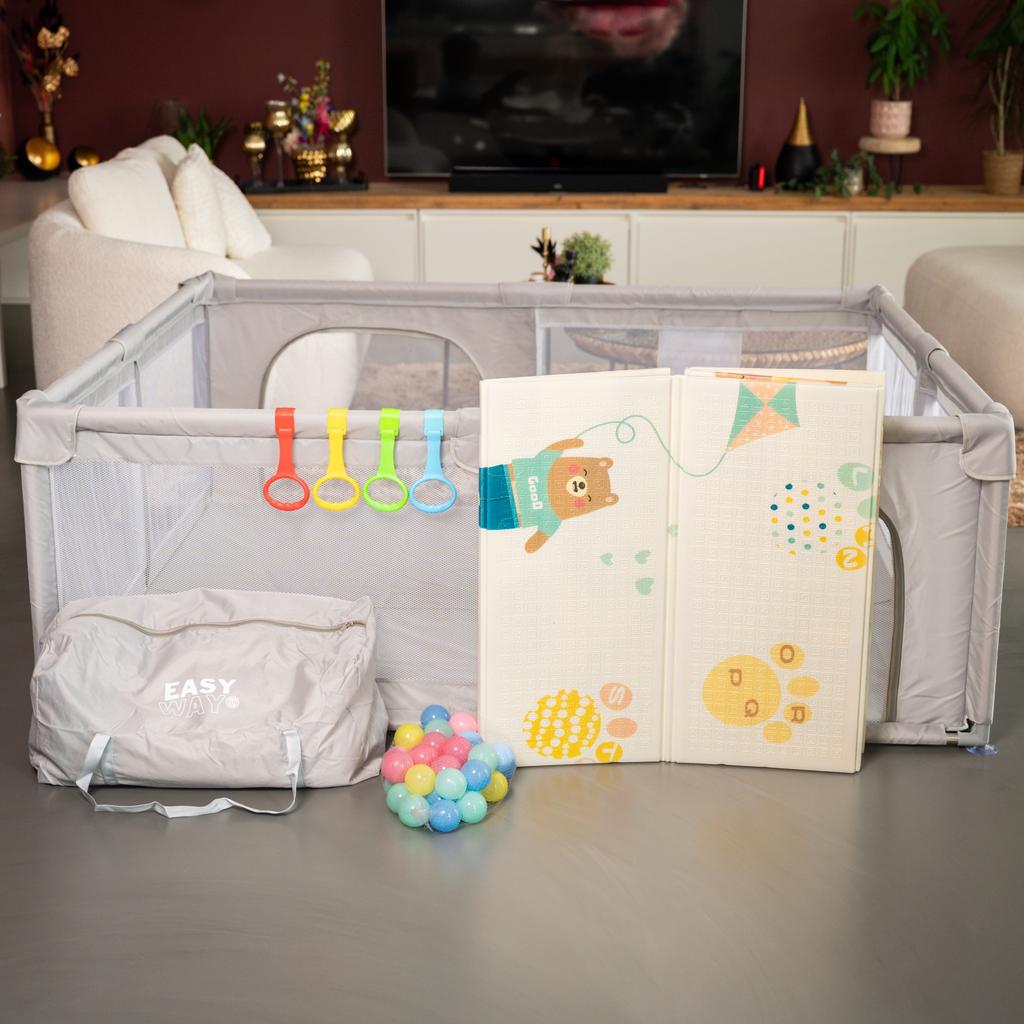 Grondbox met Speelmat incl. 4 optrekringen en 50 speelballen, Ophalen of Verzenden, Zo goed als nieuw