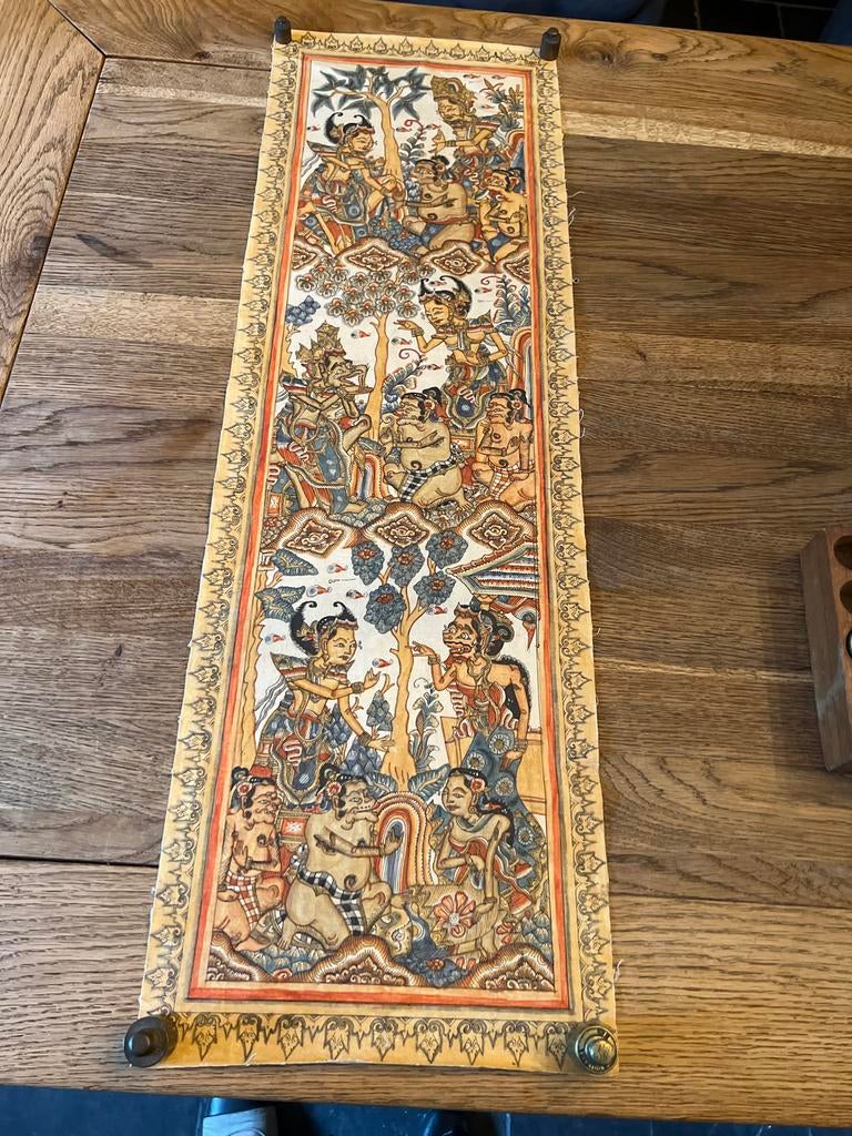 Uniek Balinees Kamasan Wayang schilderij op doek, Ophalen of Verzenden