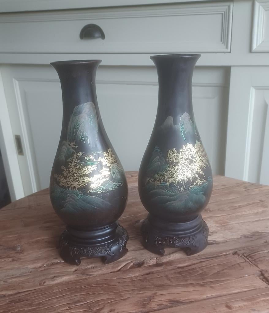 2 jaren 50 Chinese lakvazen Flying Horse China Laqué, Huis en Inrichting, Ophalen of Verzenden, Overige kleuren, Aardewerk of Porselein