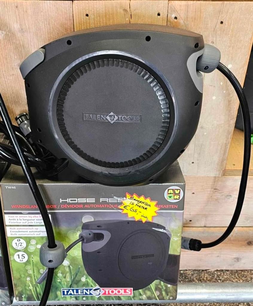 Talentools Wandslangbox 15 meter - Nieuw, Tuin en Terras, Tuinslangen, Ophalen of Verzenden, Nieuw, Tuinslanghaspel
