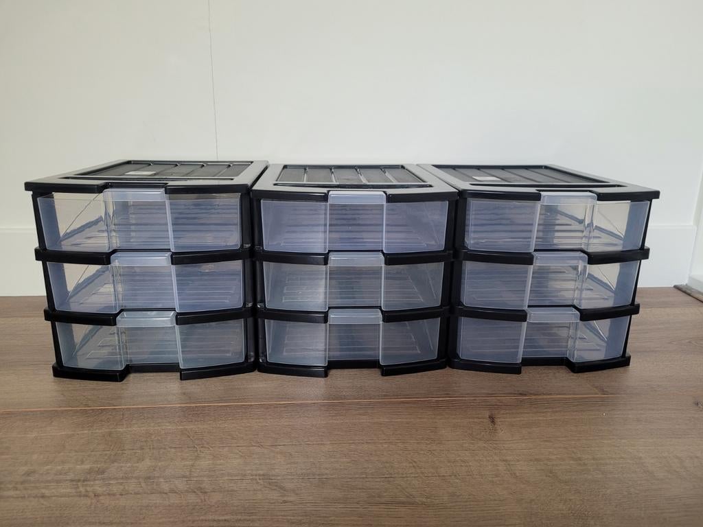 3x Premium Ladekast Zwart Kunststof - 3 Laden, Huis en Inrichting, Kasten | Ladekasten, Kunststof, 5 laden of meer, Ophalen of Verzenden