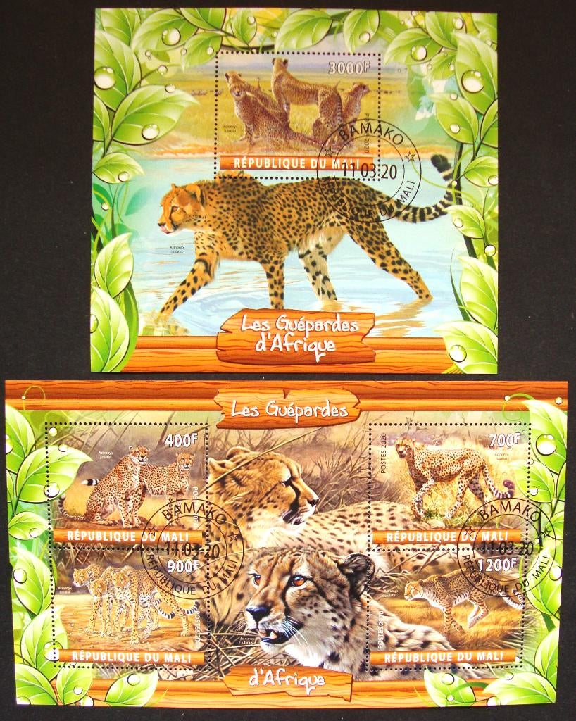 - 760 - 2 Blokken met Cheetah's., Verzenden, Gestempeld, Dier of Natuur