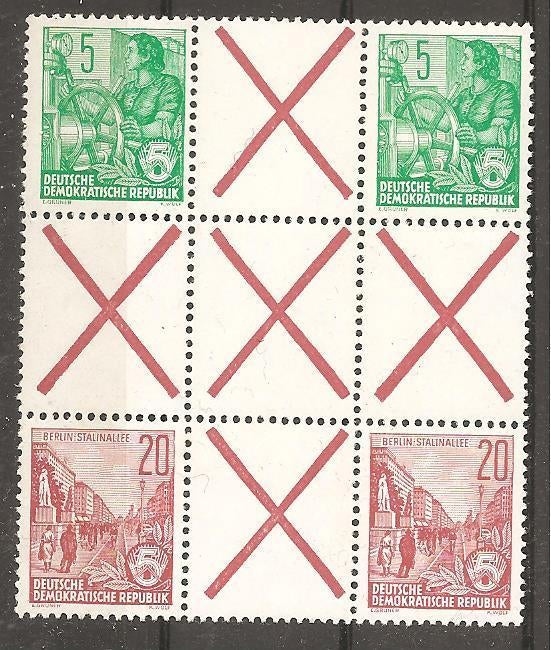 DDR 4 zegels met tussenpaneel, Verzenden, DDR, Postfris