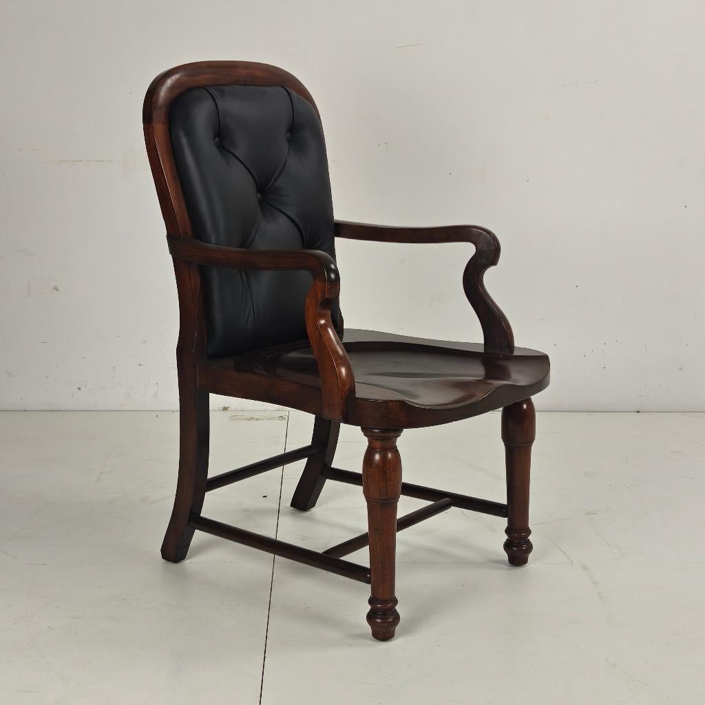 Victoriaanse Engelse walnoothouten leren bureaustoel, Ophalen of Verzenden