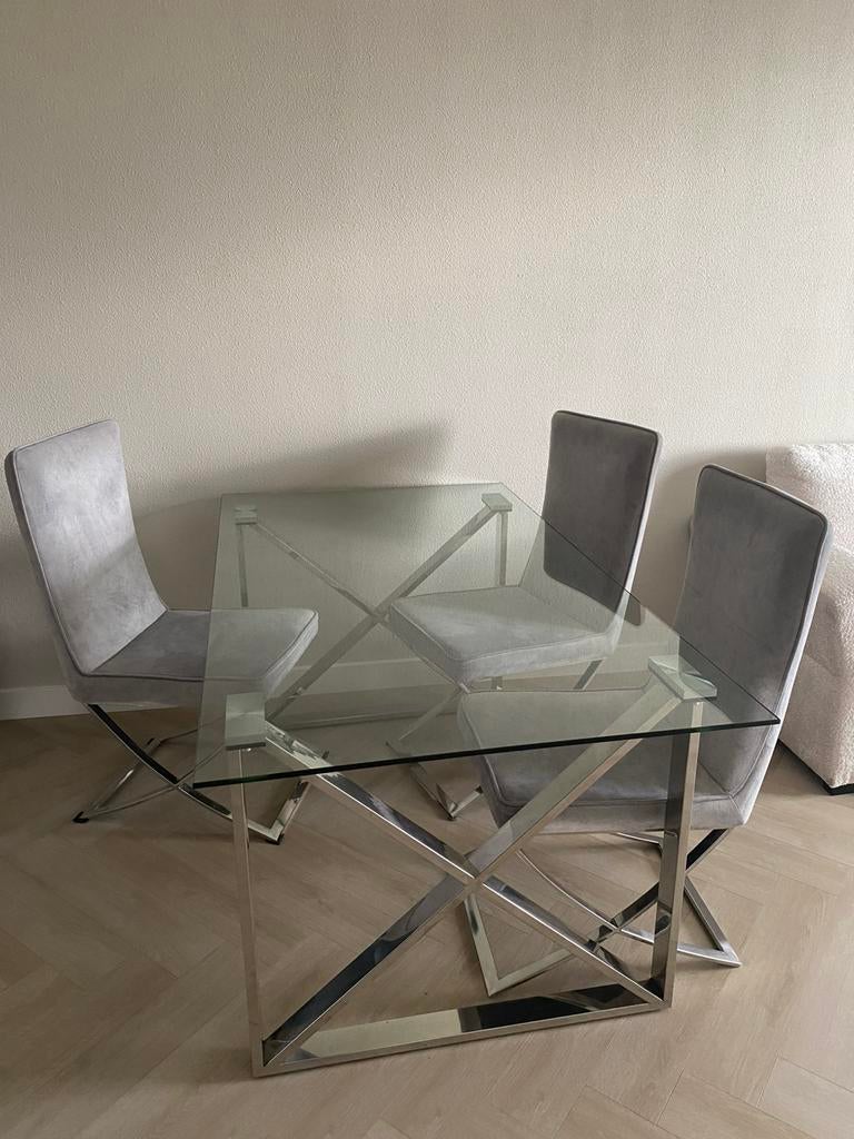 Eettafel met eetkamer stoelen set richmond eric kuster stijl, Ophalen, Gebruikt, 4 tot 6 stoelen