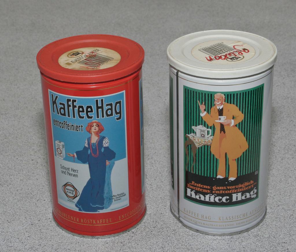 2 koffieblikken Kaffee Hag  € 7.50 voor de set., Verzamelen, Blikken, Gebruikt, Koffie, Overige merken, Ophalen of Verzenden