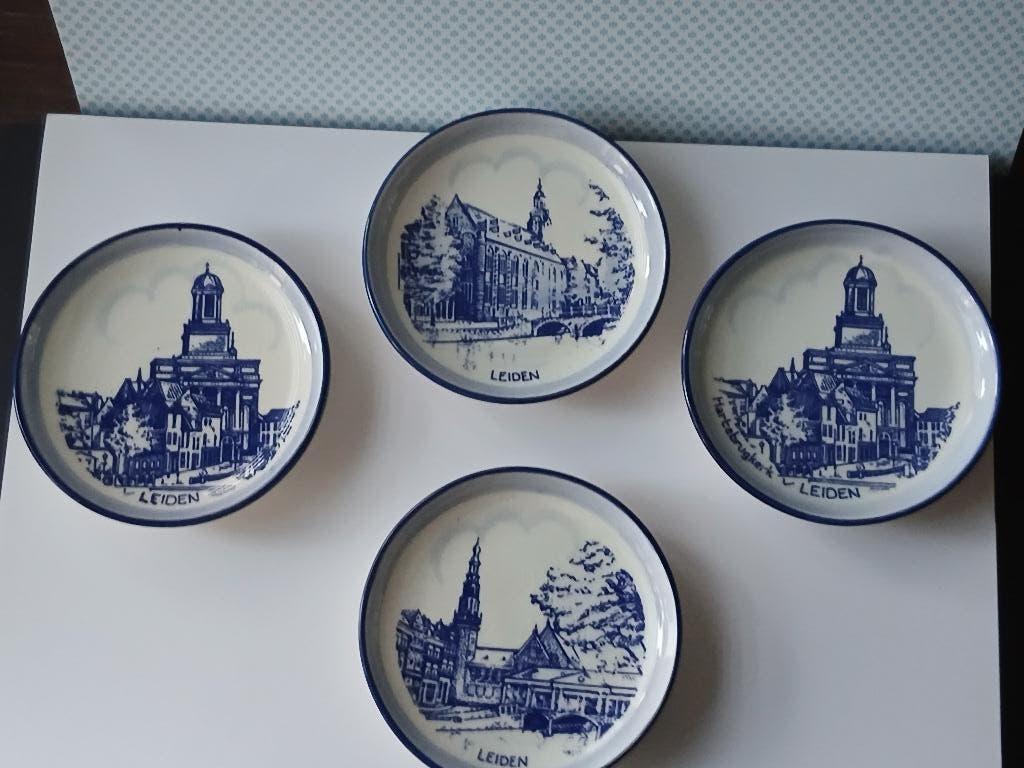 2 Vintage VVV Mini Wandbordjes Leiden   Delfts Blauw, Ophalen of Verzenden