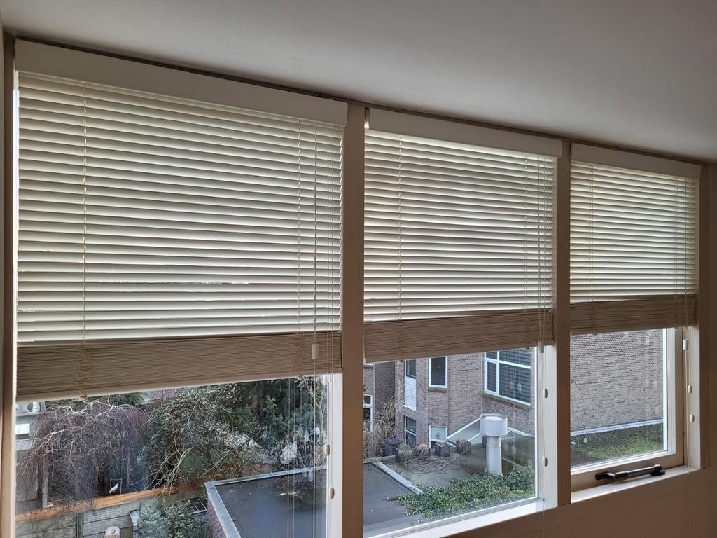 6 stuks houten jaloezieën te koop, Ophalen, 100 tot 150 cm, 50 tot 100 cm, Zo goed als nieuw