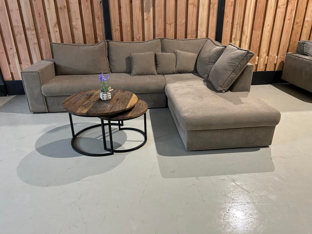 nieuwe ribstof hoekbank - Greige in perfecte staat, 250 tot 300 cm, ., ., Hoekbank