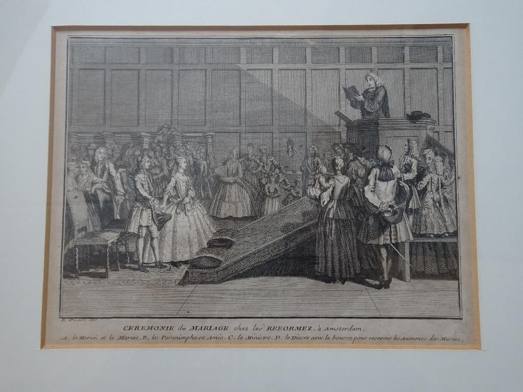 gravure huwelijksceremonie Gereformeerden Amsterdam 1730, Verzenden