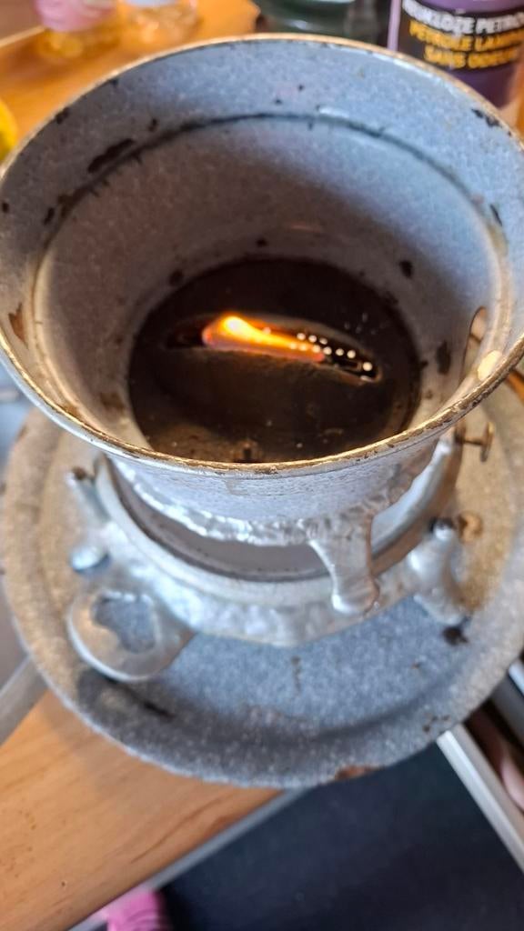 Oude emaille petroleum stel, Ophalen of Verzenden