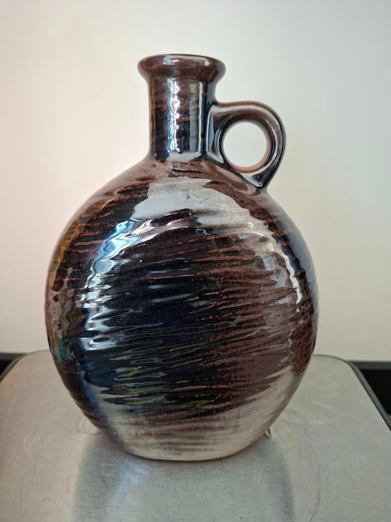 Vintage Gres de L'Arnon France vaas - bruin/zwart, Ophalen of Verzenden