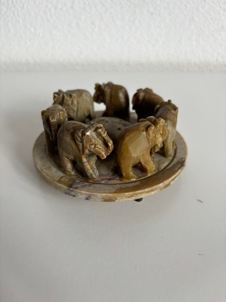 Vintage wierookhouder olifanten – natuursteen boho decor, Ophalen of Verzenden