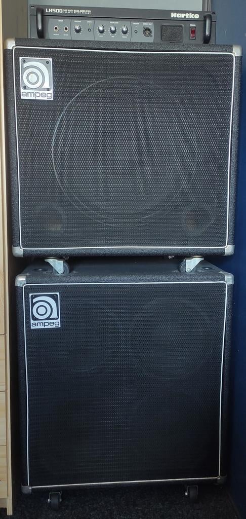 Ampeg stack (SVT-410HE en SVT-15E) met Hartke LH500 amp, Ophalen, Zo goed als nieuw, Basgitaar, 100 watt of meer