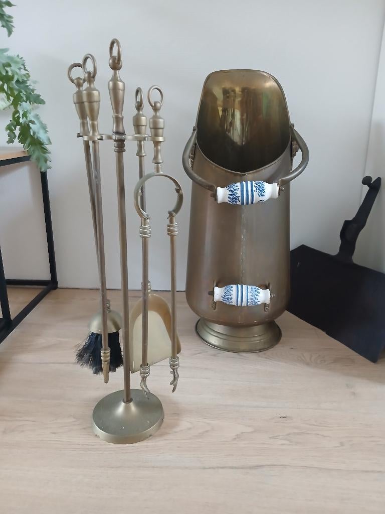 Messing / koperen openhaardset, Ophalen, Gebruikt