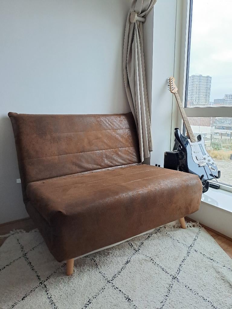 1,5 zitter slaapbank vintage look, Ophalen, 100 cm, Bruin, 190 cm of minder
