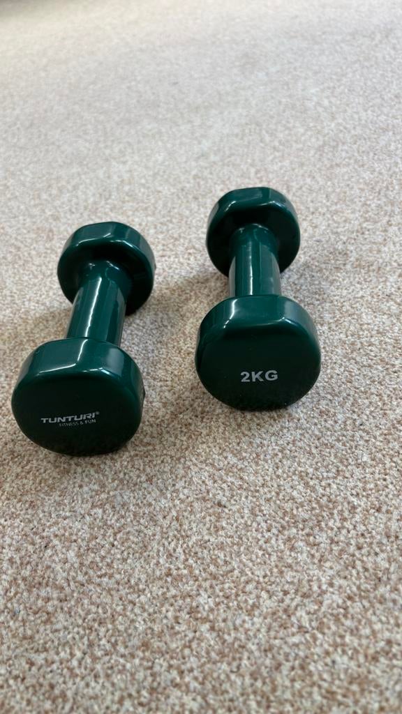 Tunturi Dumbbell set - 2 x 2,0 kg - Vinyl - Groen, Ophalen of Verzenden, Zo goed als nieuw, Armen, Dumbbell