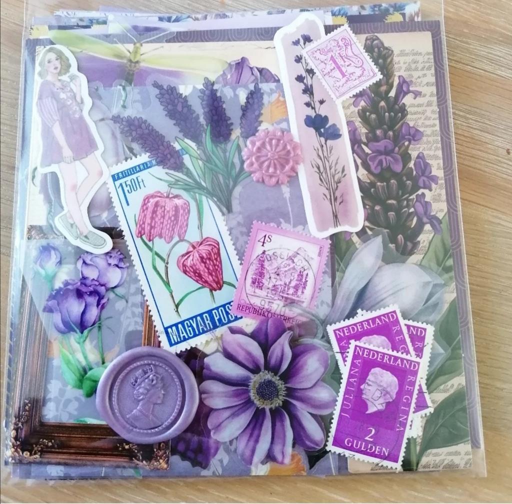 Grote paarse ephemera set snailmail journal scrapbook, Hobby en Vrije tijd, Ophalen of Verzenden, Nieuw