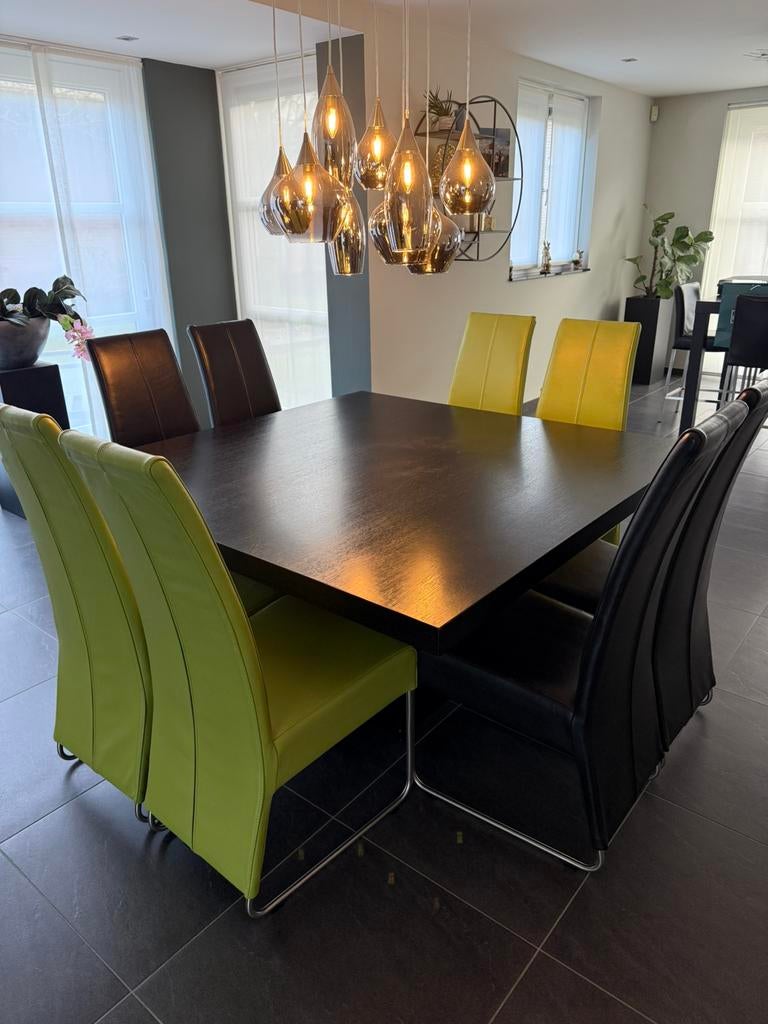 Eetkamer tafel vierkant 150 x 150 strak en degelijk, Huis en Inrichting, Tafels | Eettafels, Ophalen, Gebruikt, Vierkant, 100 tot 150 cm