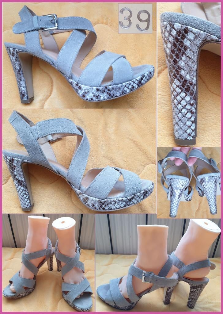 MANFIELD beige leren sandalen maat 39 zgan, Beige, Ophalen of Verzenden, Zo goed als nieuw, Schoenen met hoge hakken