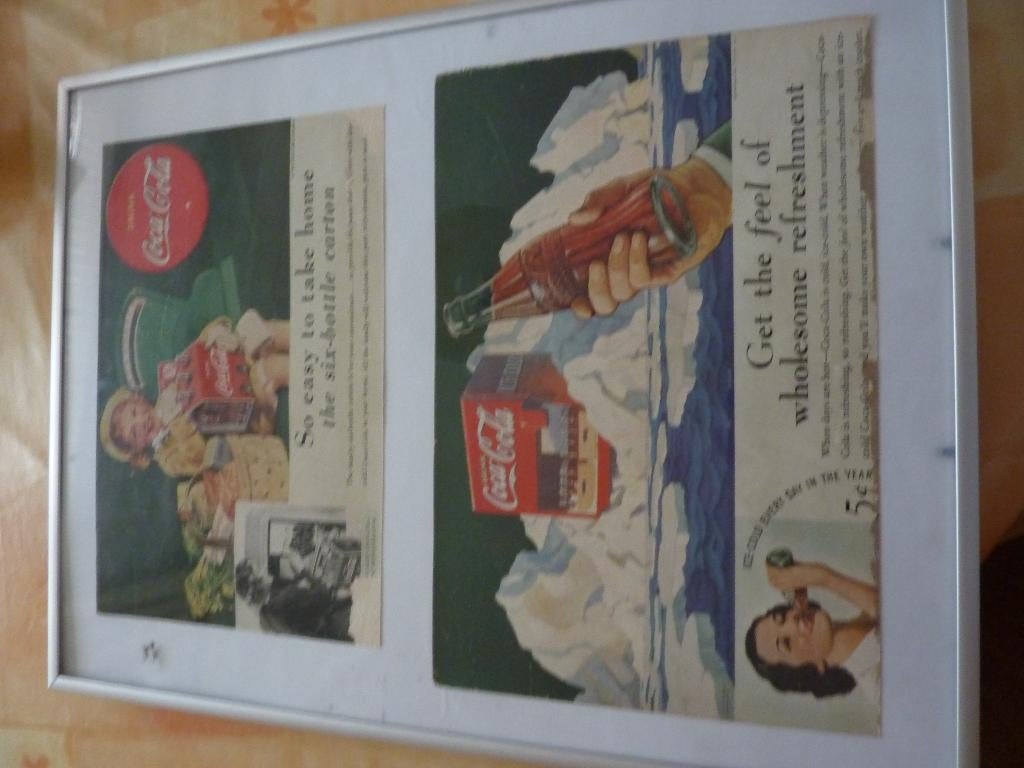 oude coca cola prenten in lijst, Ophalen of Verzenden, Gebruikt, Gebruiksvoorwerp