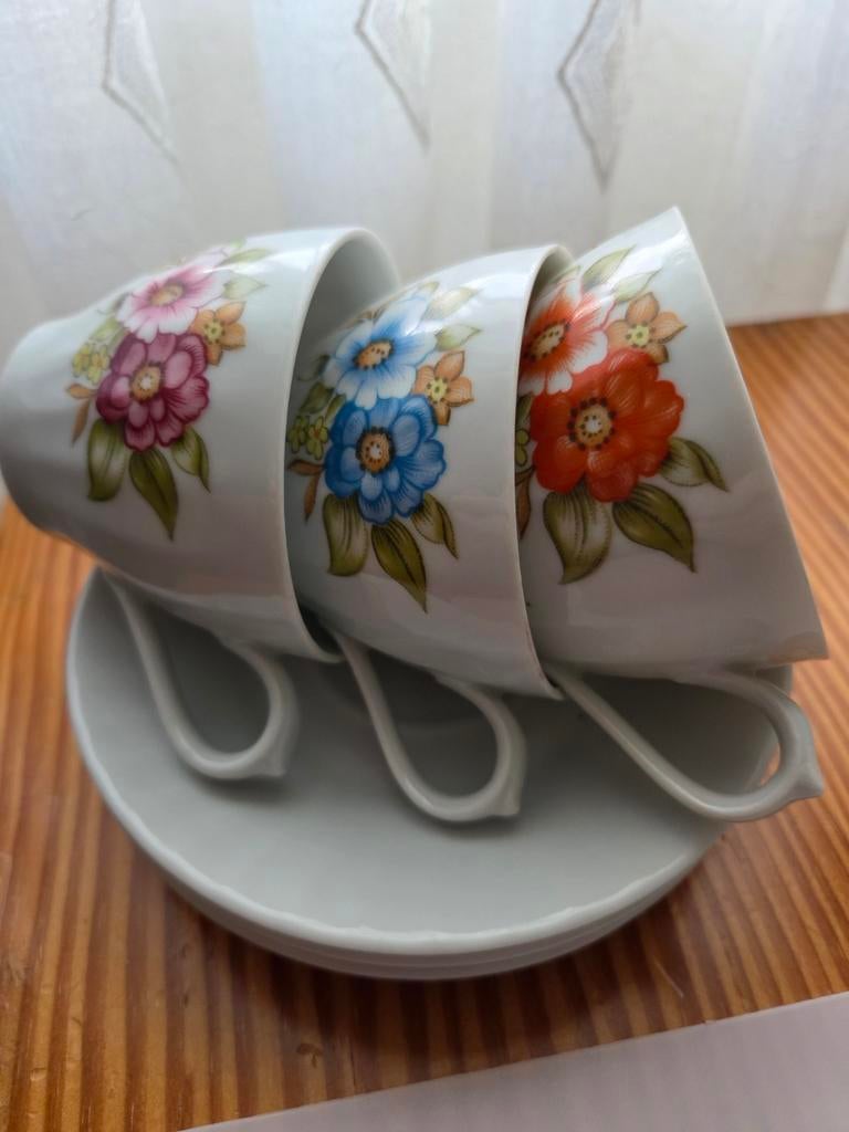 Vintage Kop en schotel set met bloemen, Ophalen of Verzenden, Porselein, Overige stijlen, Kop(pen) en/of Schotel(s)