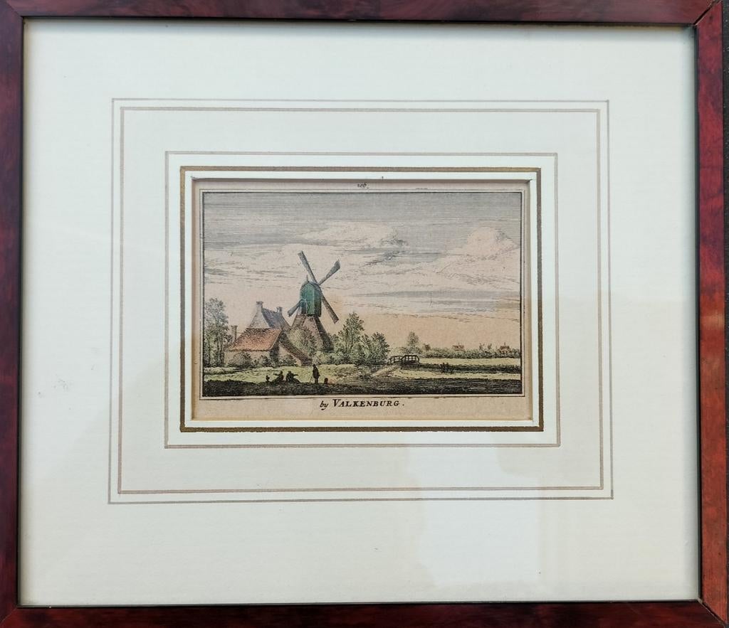Valkenburg landschap molen oude antieke gravure schilderij, Ophalen of Verzenden