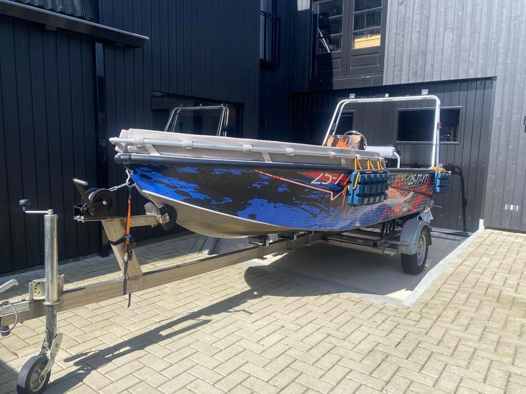 Aluminium Consoleboot 40 pk Mercury 4 takt, Watersport en Boten, Vis- en Consoleboten, Ophalen, Gebruikt, Aluminium, 30 tot 50 pk