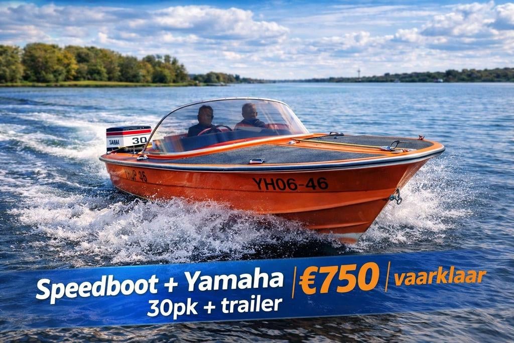 Placom boot met 30 pk Yamaha motor en trailer, Ophalen, 10 tot 30 pk, Tot 6 meter, Polyester