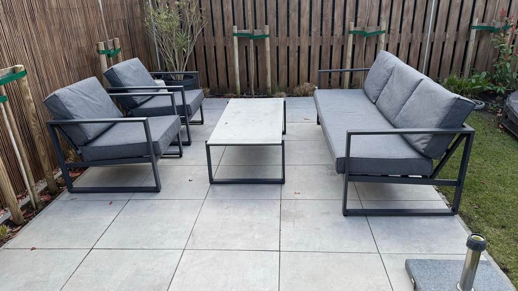 Loungeset Vonge JYSK - Waterafstotend, Tuin en Terras, Tuinsets en Loungesets, Ophalen, Gebruikt, 6 zitplaatsen, Aluminium