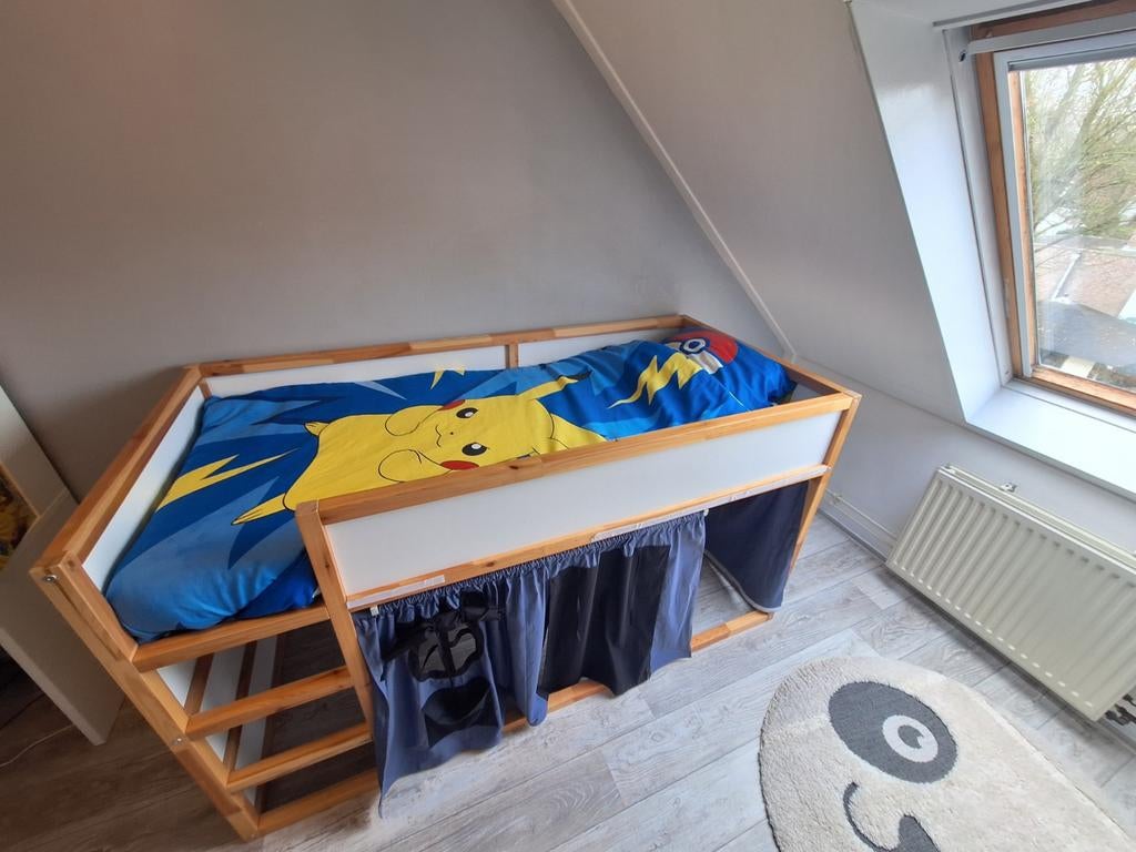 IKEA Kura omkeerbed met gordijntjes, Kinderen en Baby's, Kinderkamer | Bedden, 85 tot 100 cm, Gebruikt, 180 cm of meer, Ophalen