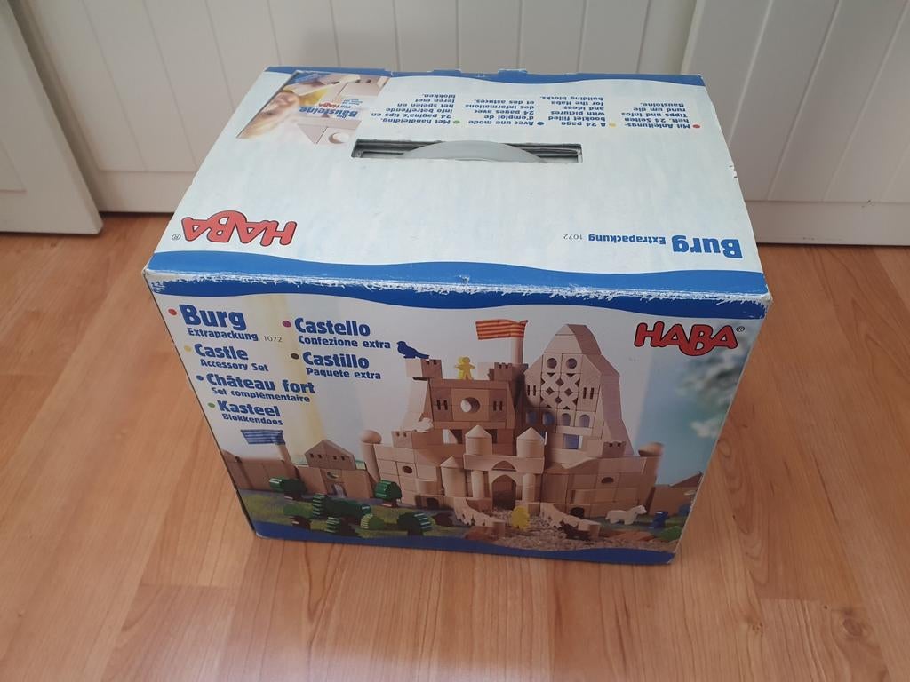 Haba Kasteel blokken met doos, Kinderen en Baby's, Speelgoed | Bouwstenen, Ophalen of Verzenden, Zo goed als nieuw, Overige merken