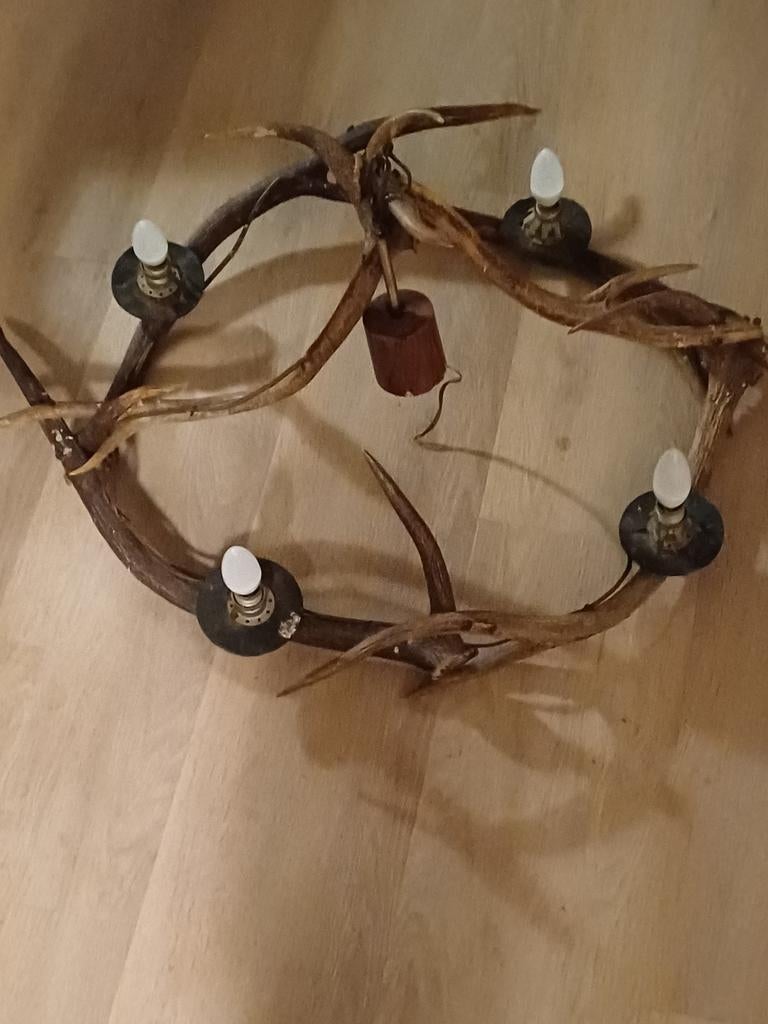 Unieke Hertengewei Kroonluchter - Landelijke Stijl, Overige materialen, Gebruikt, Ophalen of Verzenden, Minder dan 50 cm