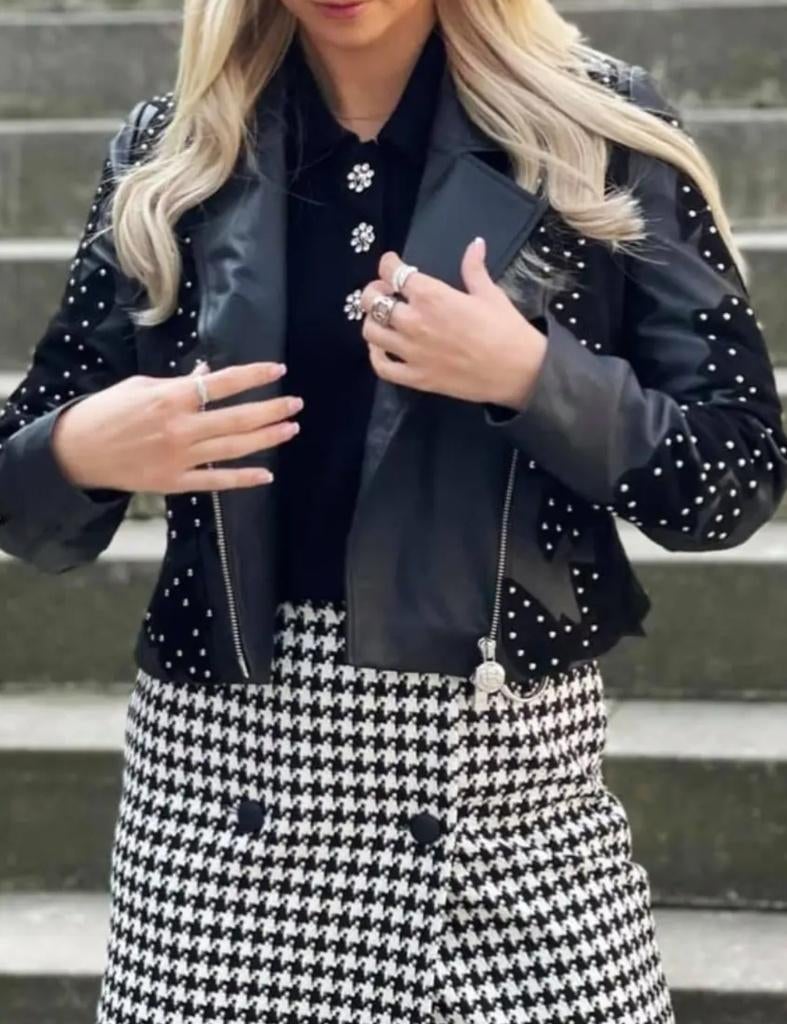 Caroline Biss leren jasje/jacket zwart met studs. Zgan 42, Zwart, Maat 42/44 (L), Ophalen of Verzenden, Zo goed als nieuw