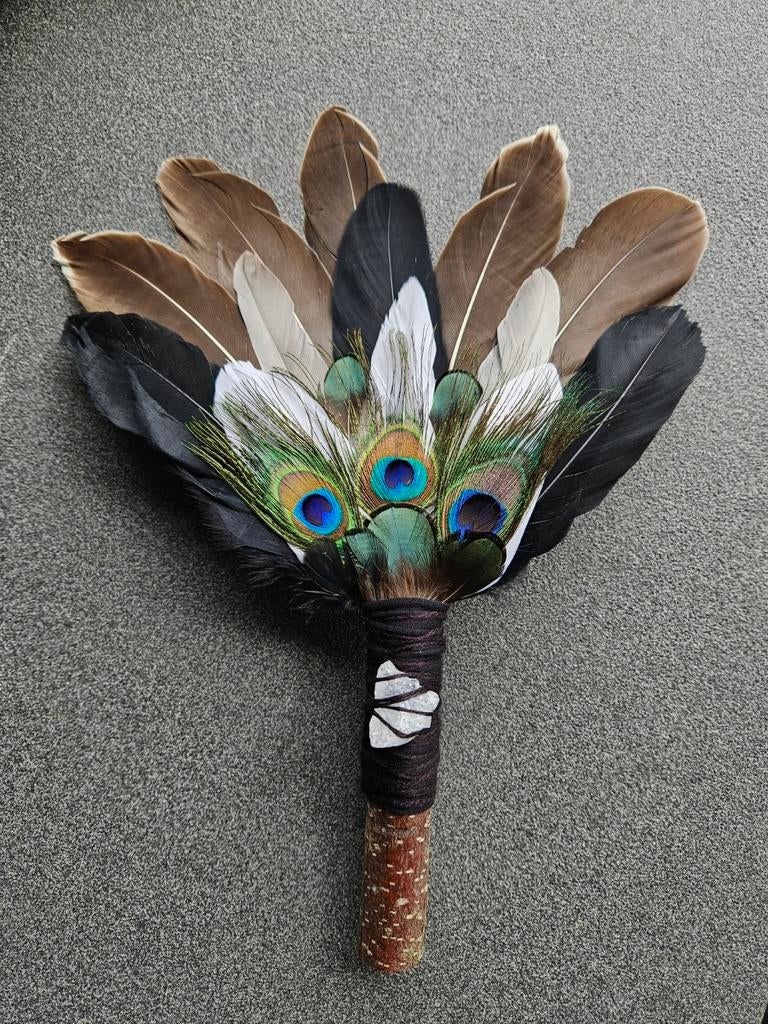 Smudge feathers bergkristal pauwenveren veren waaier feather, Ophalen of Verzenden