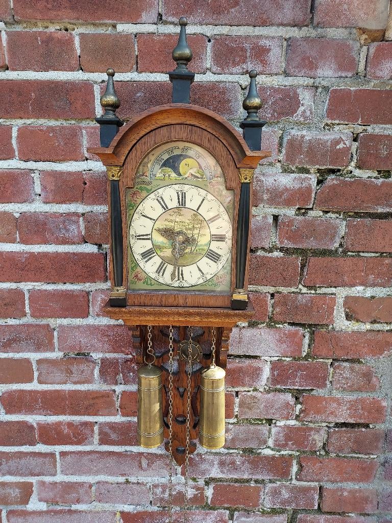 Friese staartklok, eiken kast met pinakels, Schippertje., Ophalen of Verzenden