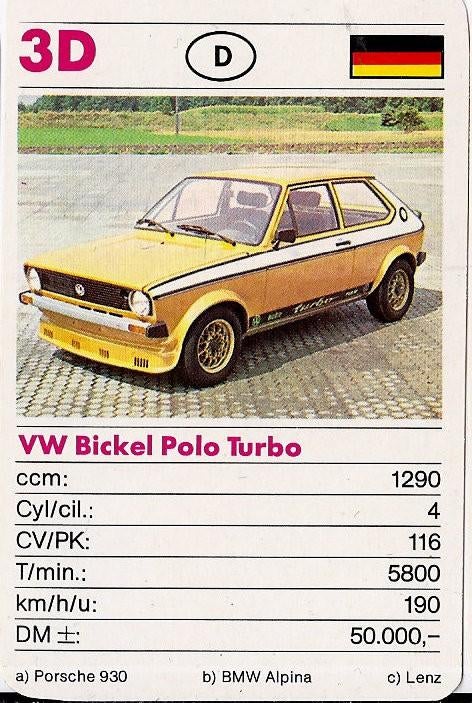 Kw1580 autokaartje vw bickel polo turbo, Ophalen of Verzenden, Zo goed als nieuw, Auto's